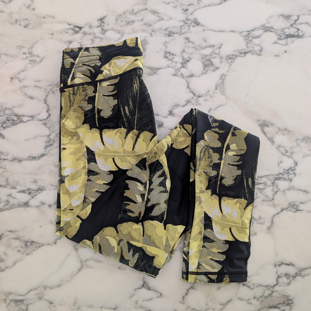 The Upside Women's Black and Yellow Banana Leaf Print Leggings - Small